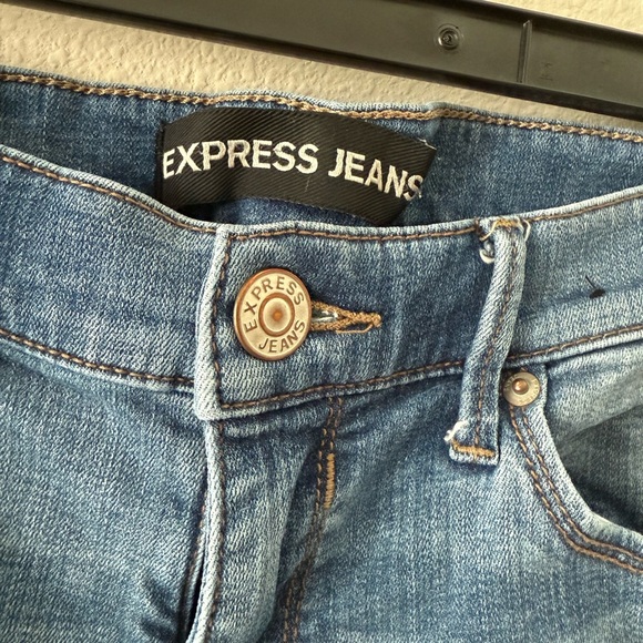 Express Performance Stretch Legging Mid Rise Light Blue Distressed Skinny Jeans - Picture 2 of 5